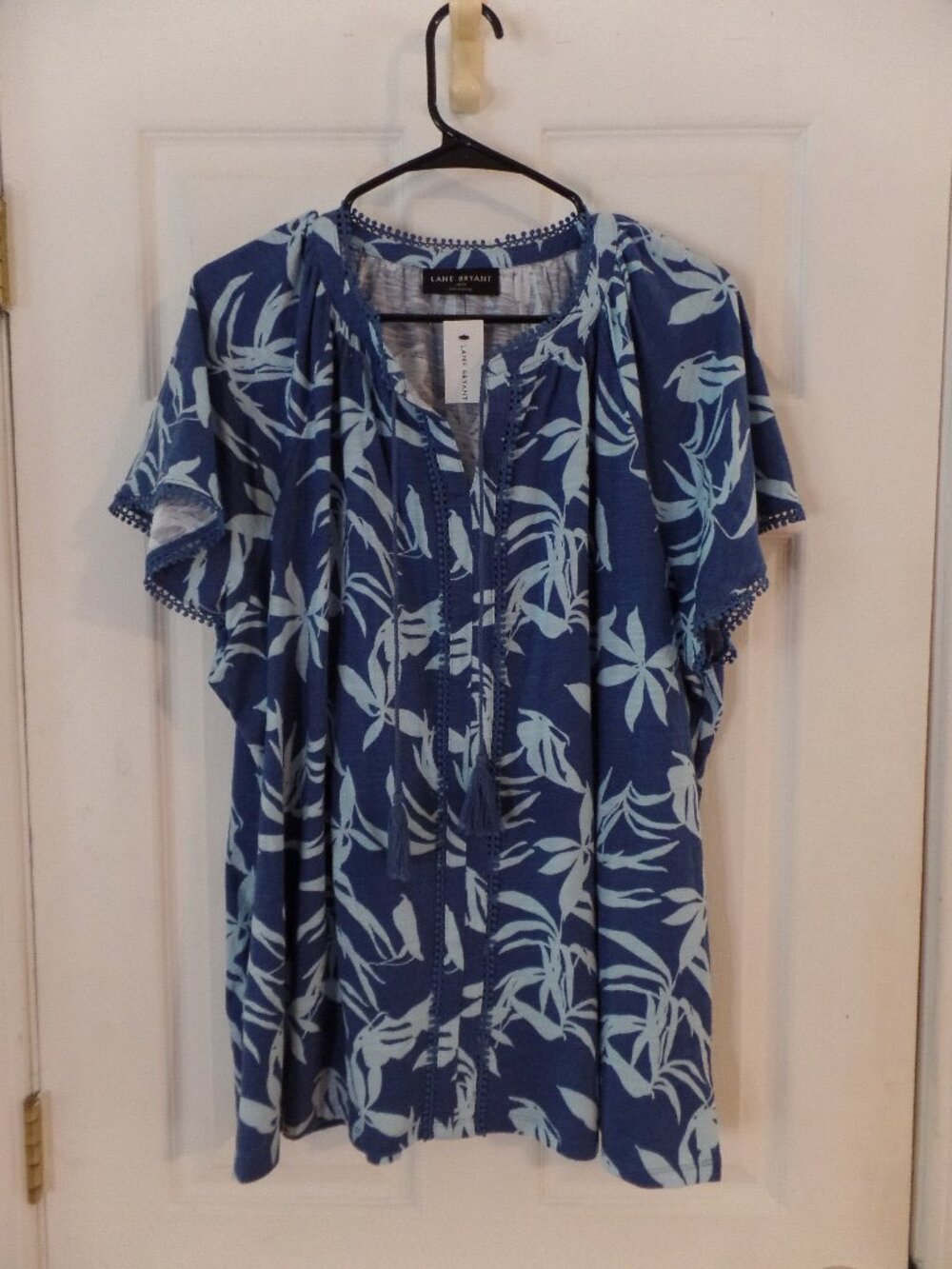 NWT Lane Bryant 18W 20W 18 20 Summer Vacation Cotton/Poly Blue Boho Top Breezy